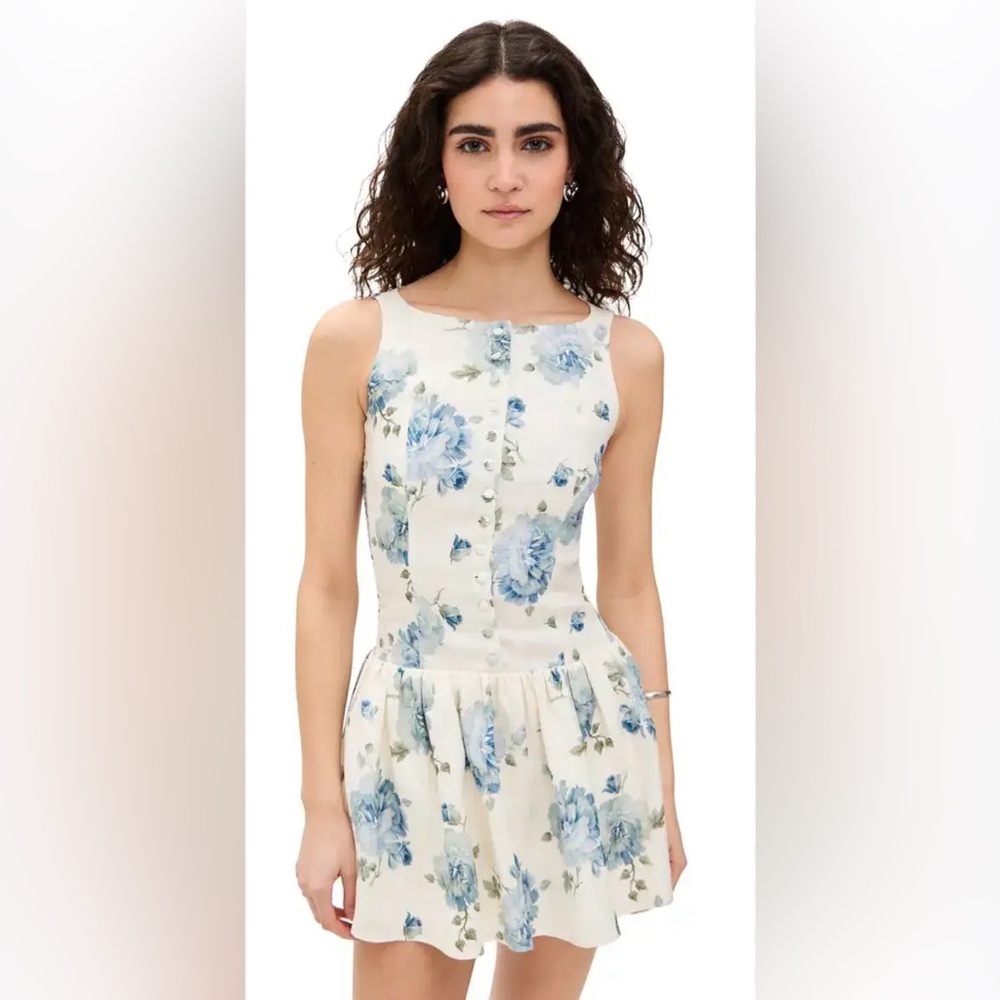 Faithfull The Brand Blue Floral Linen Mini Dress NWT | Summer Cottagecore 10